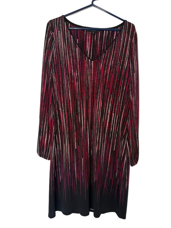 White House Black Market Dresses & Skirts - White House Black Market Black & Fuchsia Dress Size L | Long Sleeve V-Neck